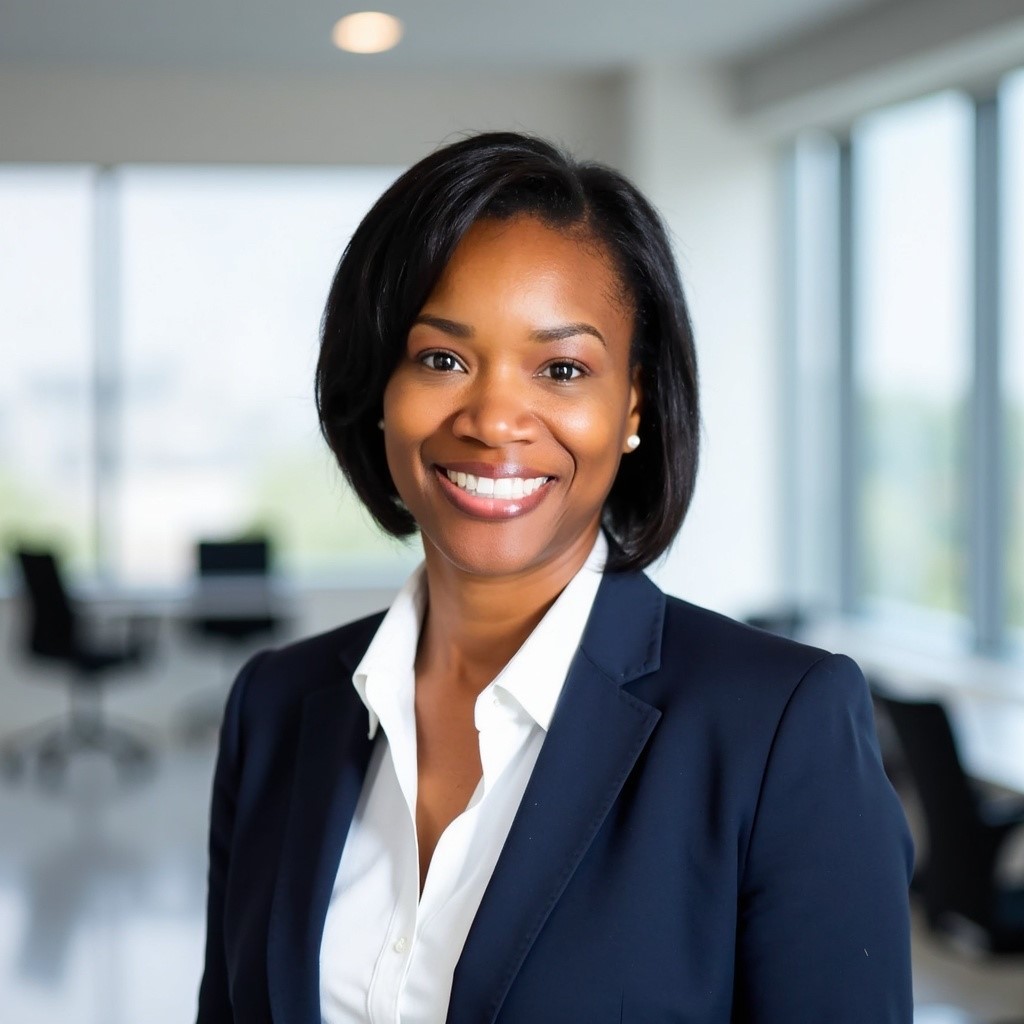 Founder of HopeWell Intelligent Systems, studio headshot in a navy blazer